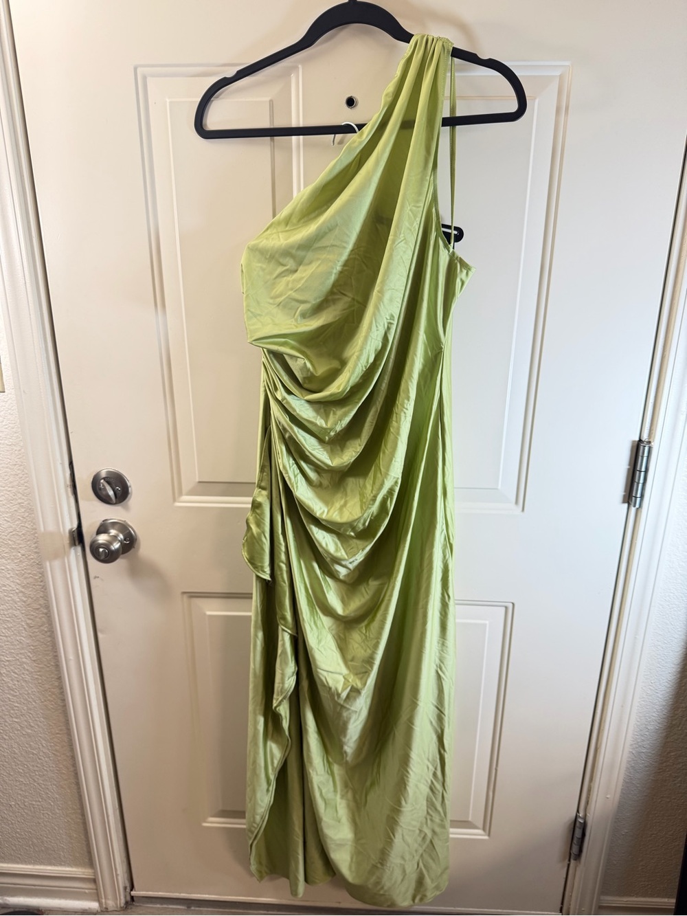 One Shoulder Draped Maxi Dress Women’s XL Green Formal 0524